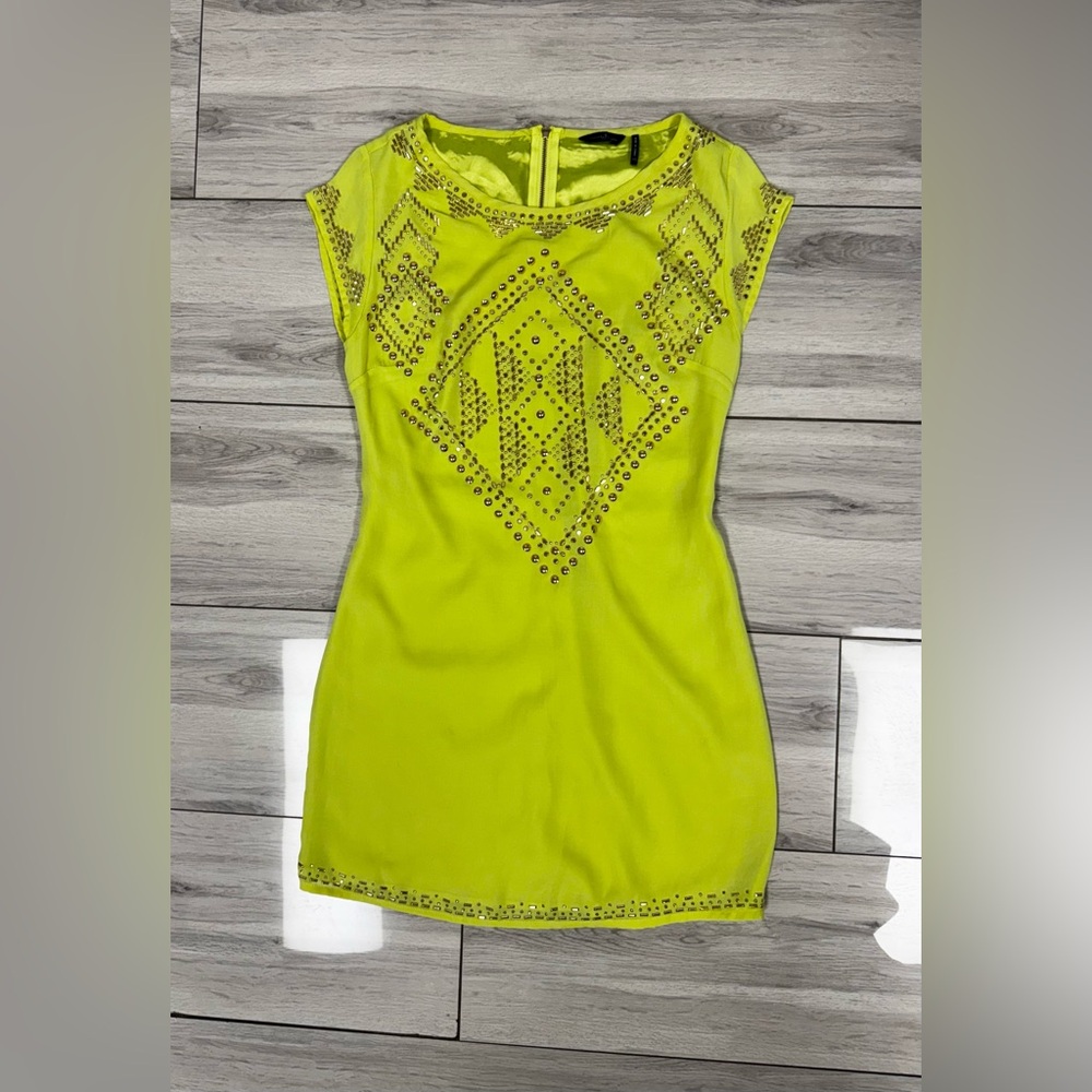 Guess by Marciano Neon Yellow Embellished Mini Dress